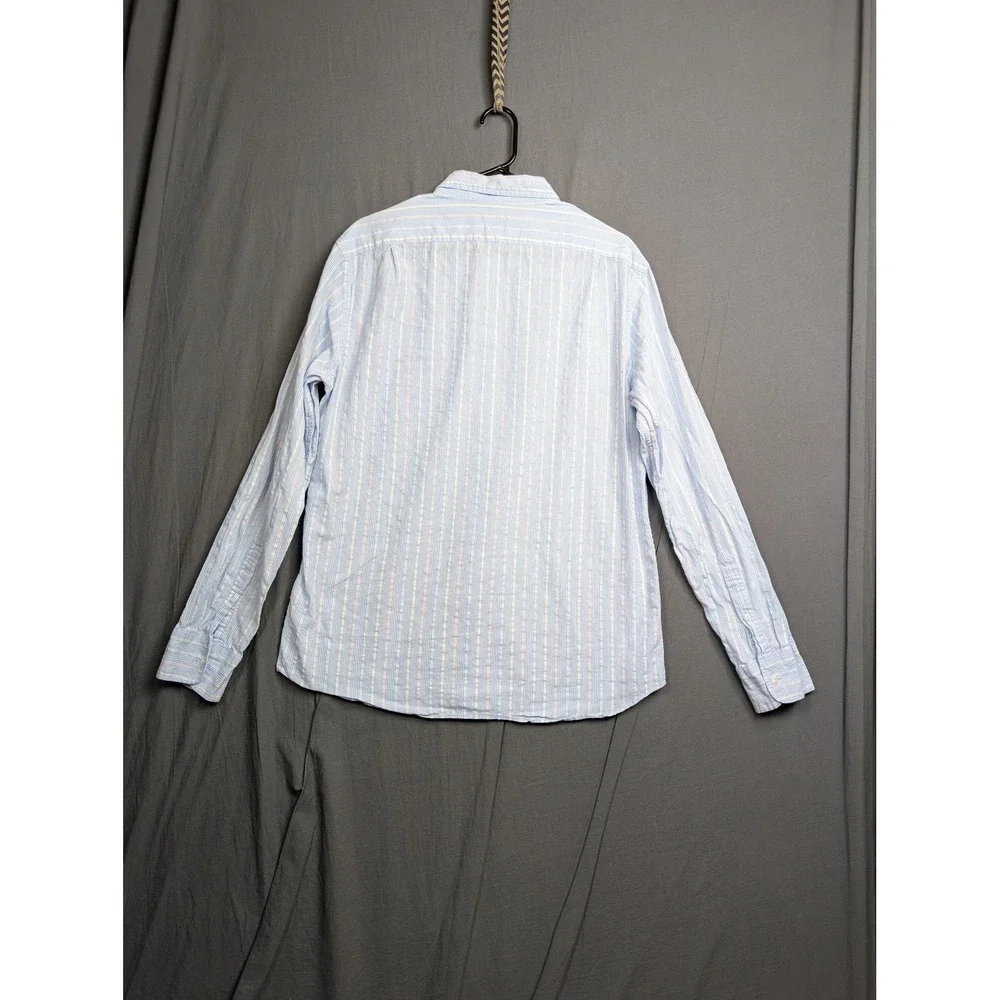 J.Crew Mens Large Light Blue White Striped‎ Long Sleeve Button Down Shirt L